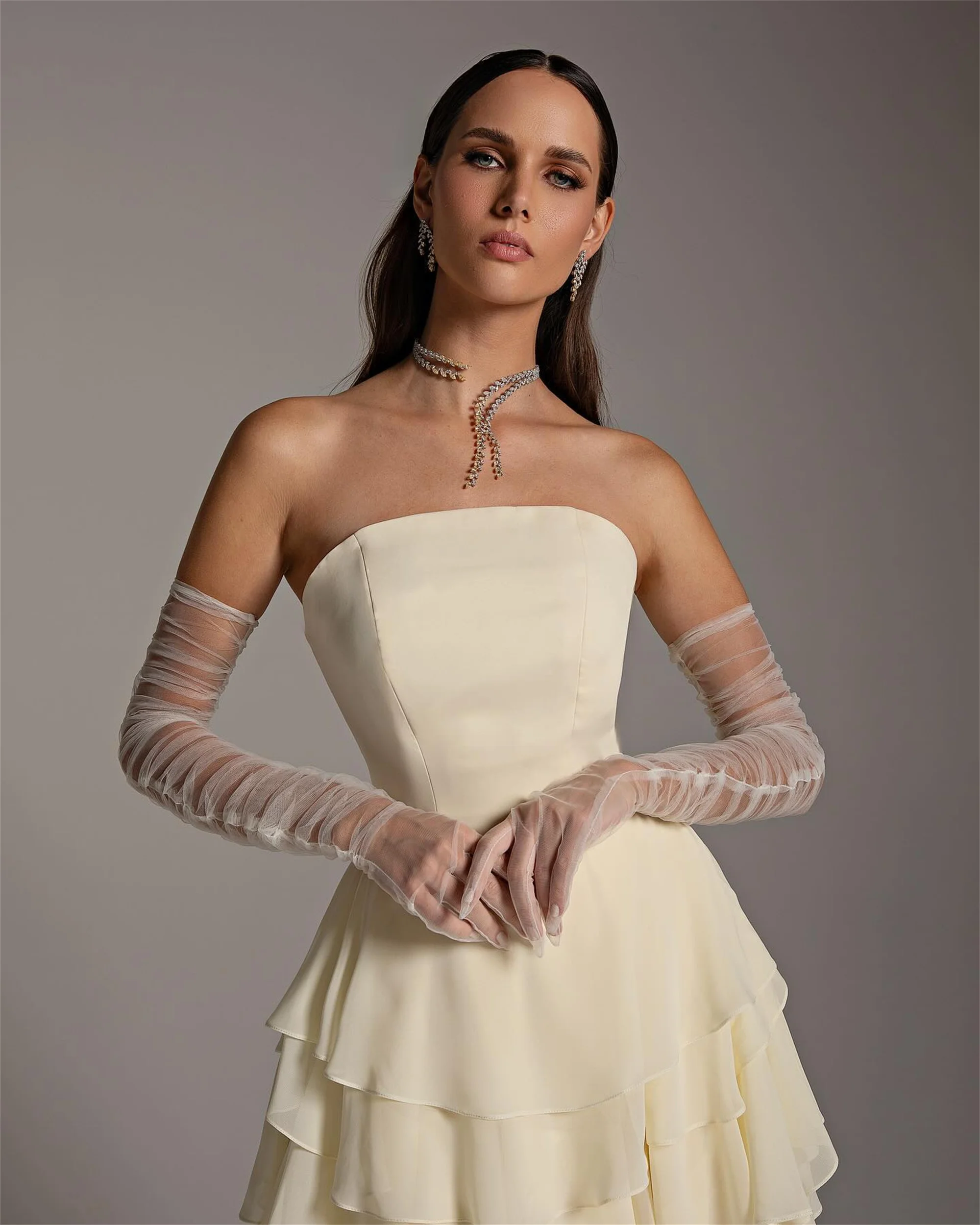 Light Yellow فستان سهرة نسائي Classic Pleat Prom Party Dress Chiffon Evening Party Dress EVON BRIDAL Customized 2