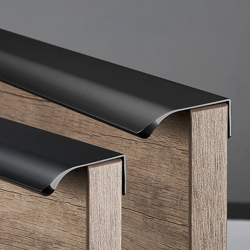 Aluminum Alloy Modern Style Finger Edge Wardrobe Pulls Hidden Furniture Drawer Handles Kitchen Cabinet Door Black Handle
