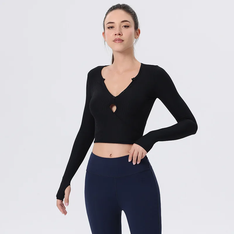 New Yoga Clothing Top Women's Long-sleeved Sports Badminton Loose Running Fitness Pilates Training