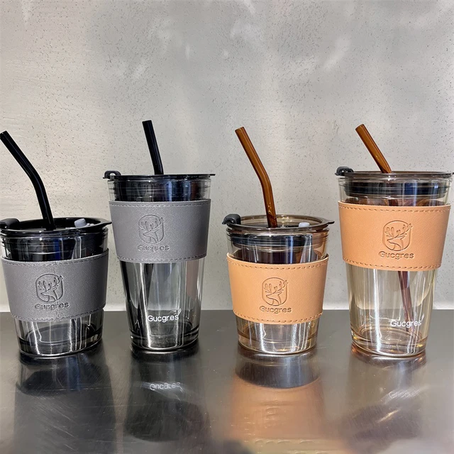 450ml Straw Glass Coffee Cup With Lid And Handle Drink Cup Transparent  Fruit Juice Cup Insulated Glass For Office Home Mug - AliExpress