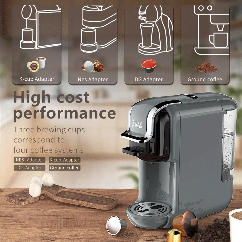 Benepresso 4 in 1 Multiple Capsule Coffee Machine Hot/Cold DG Cappuccino Nes Capsule ESE Pod Cafeteria 20Bar B2A 4