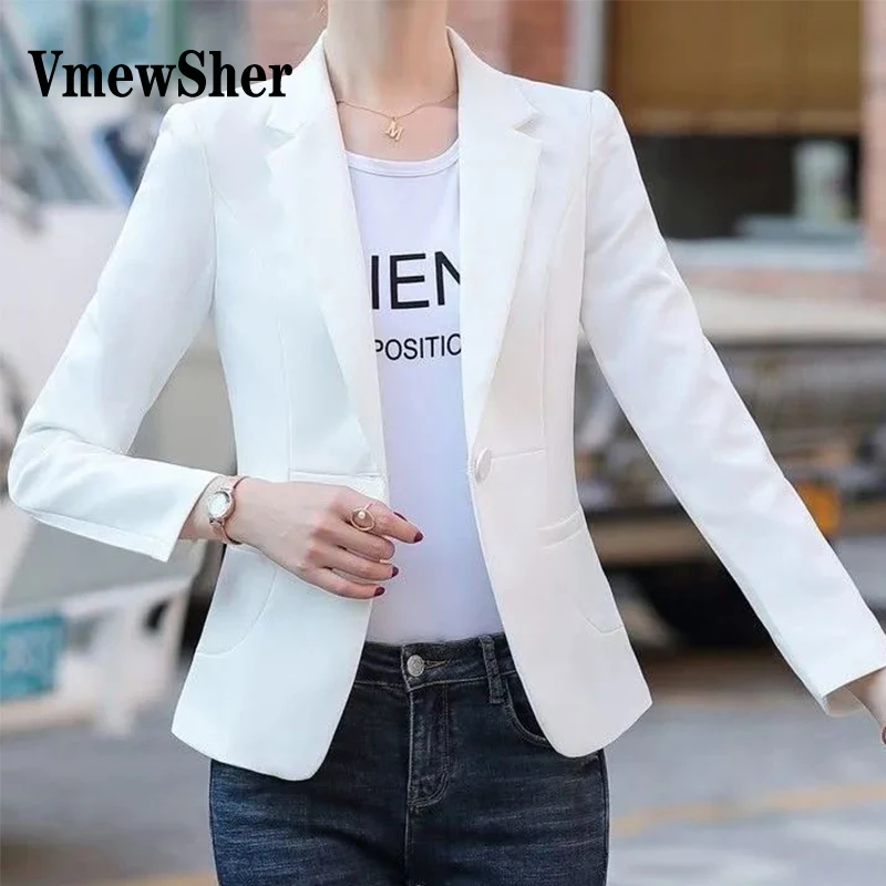 

Новый весенний облегающий костюм VmewSher с подкладкой, женская модная повседневная куртка с длинным рукавом, черное, белое базовое пальто на 1 пуговице, осенняя верхняя одежда