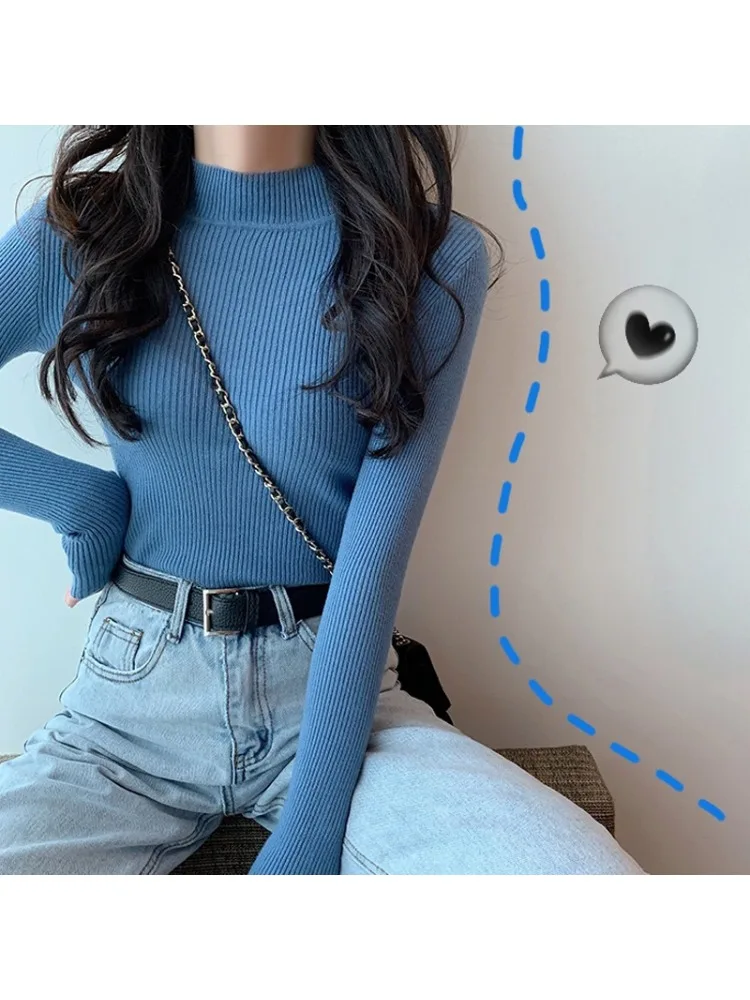 

Women's Sweater Knit Pullovers Y2kTurtleneck Sweater Pullovers Korean Fashion Autumn Winter Pullover Loose Base Shirt Inner Lap