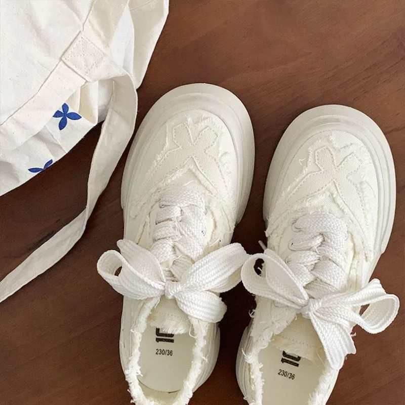 Scarpe Da Donna Con Fiocco Alto Sulla Piattaforma Per Calzature Da Donna In Tela Con Lacci Bianco Sporco 2023 Nuovo In Offerta Di Spedizione Gratuita 