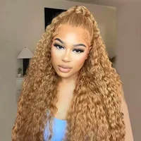 27 #   Perruque Blonde miel cheveux humains 13x6 cheveux humains bouclés dentelle frontale perruque 13x4 dentelle avant perruque de cheveux humains vague profonde perruques 200 densité 2