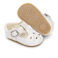 Citgeett Summer Infant Baby Girls Cute Solid Color Hollow-Out Soft Sole PU Leather Flats Shoes First Walkers Non-Slip Shoes 5