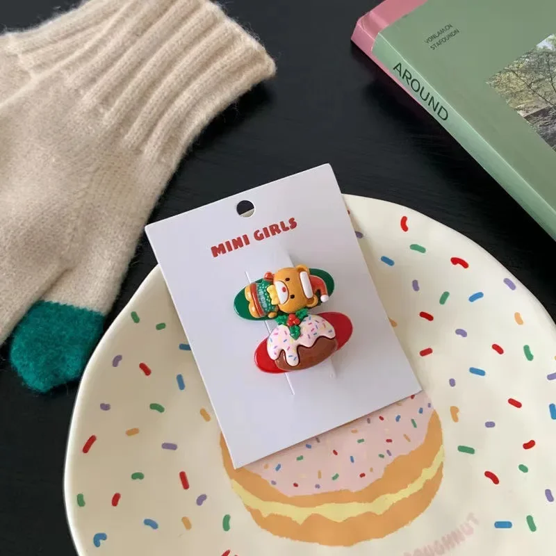 Women Cute Acrylic Hair Pin Cartoon Santa Claus Hair Clips for Girls Headwear Kids Hair Accessories Christmas Gift