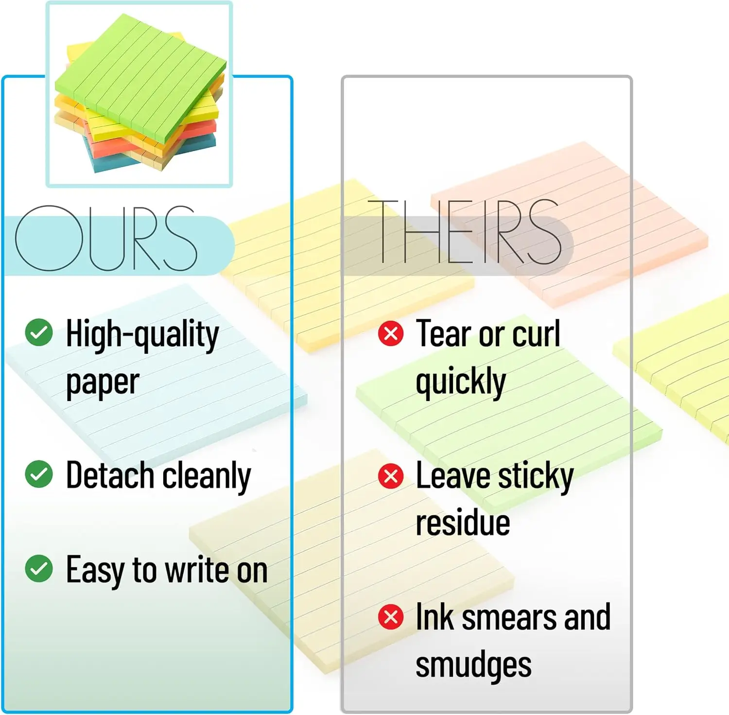 Mr. Pen- Lined Sticky Notes 3x3, 6 Pads, 45 Sheet/Pads, Pastel Colors, Sticky Notes with Lines