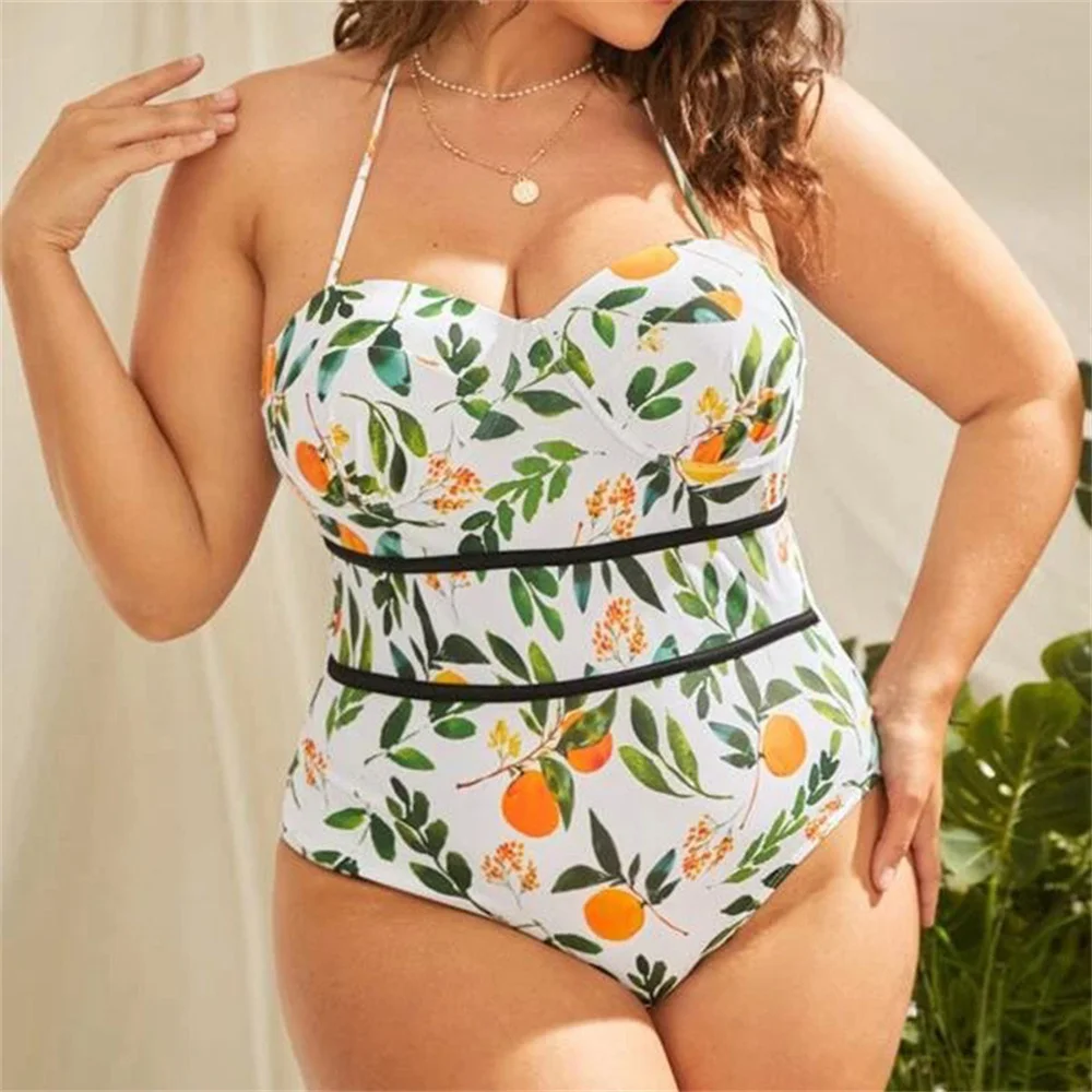 2024 Summer Fashion Ladies Slim-fit plus size print one-piece leisure vacation beach bikini one-piece swimsuit 1610