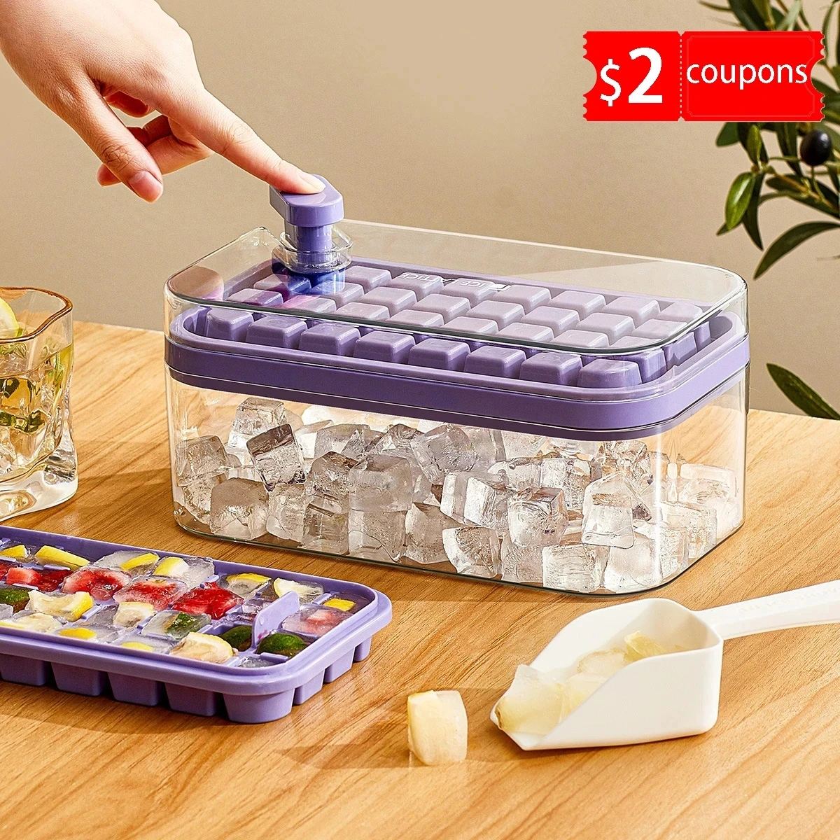 

One-button Press Type Ice Mold Box Plastics Ice Cube Maker Ice Tray Mold With Storage Box With Lid Bar Kitchen Accessories