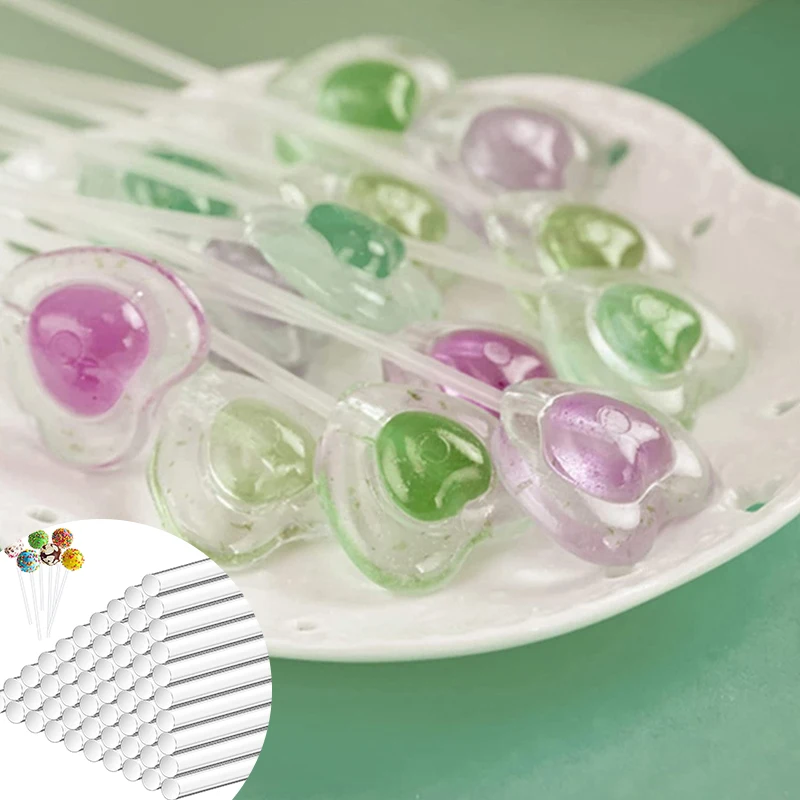 100PCS Acrylic Lollipop Sticks for Making Lollipops Cake Pop Clear Sticks Transparent Dessert Chocolate Kitchen Dining Bar acrylic lollipop sticks