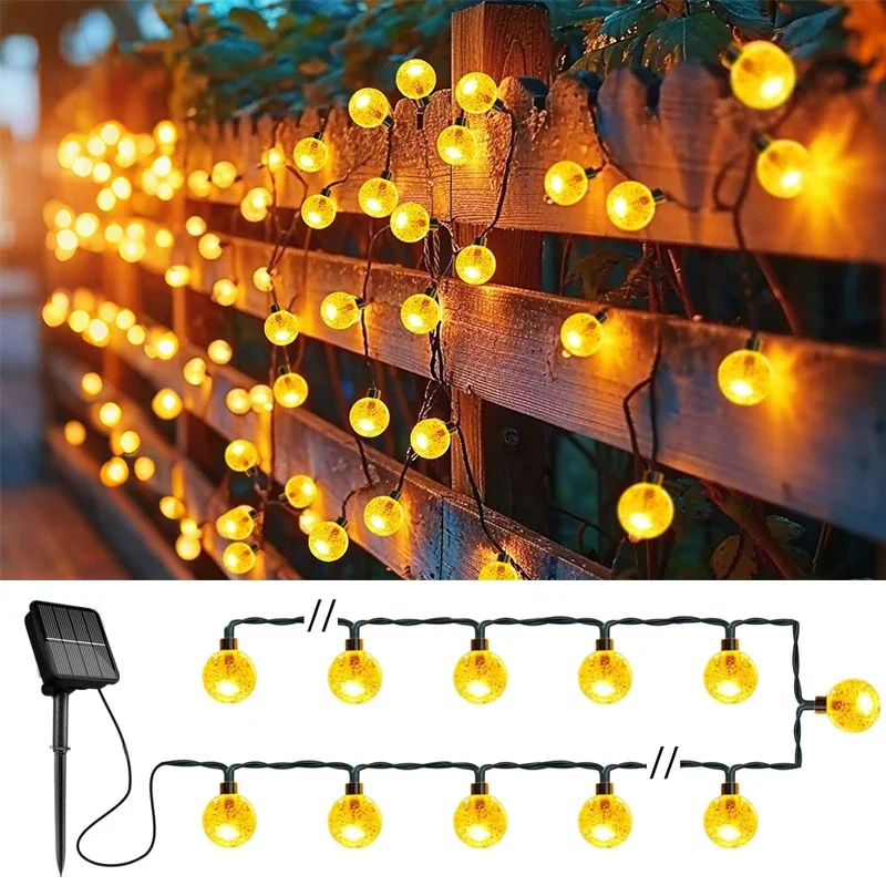 Solar ball String Lights Outside Waterproof Crystal Globe Lights with 8 Modes for Garden Tree Patio Party Christmas Decorations