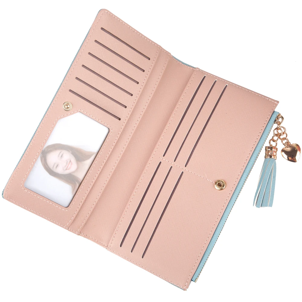 Fashion Long Wallet Slim Ladies Clutch High Quality Card Holder Buckle Tassel Leather Wallet 4