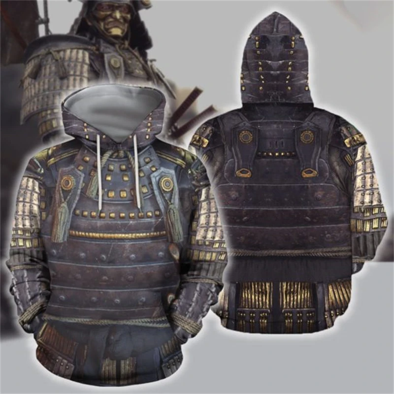 thumbnail image 1 of Sudadera con capucha con estampado 3D de armadura samurái por todas partes para hombre, ropa informal de manga larga, sudadera de alta calidad, ropa superior con capucha, 1 of 5