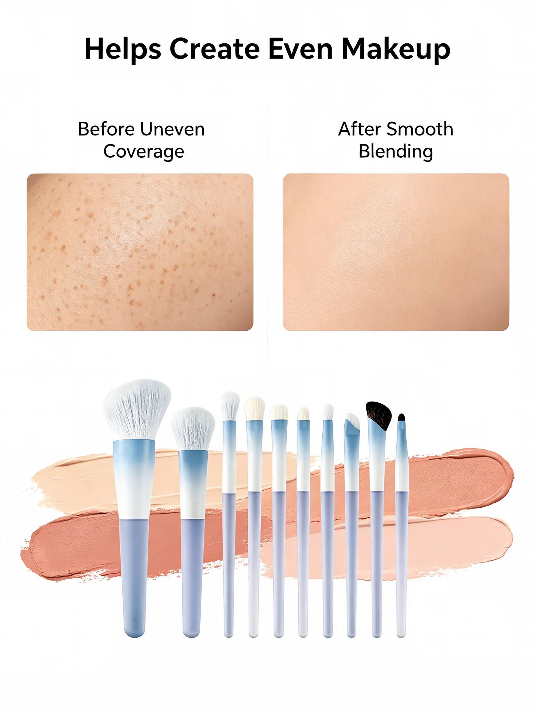 Premium 10-Piece Makeup Brush Set with Soft, Skin-Friendly Fibers