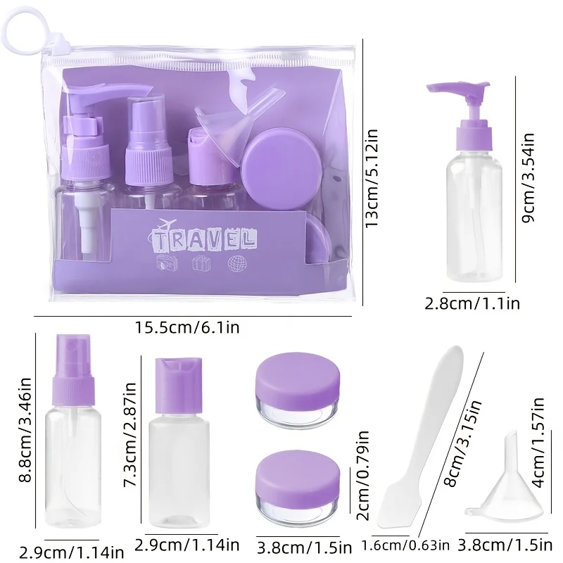 Travel Toiletry Bottle Set - 7-Piece Refillable Leakproof Lightweight Containers for Camping and Gym Essentials