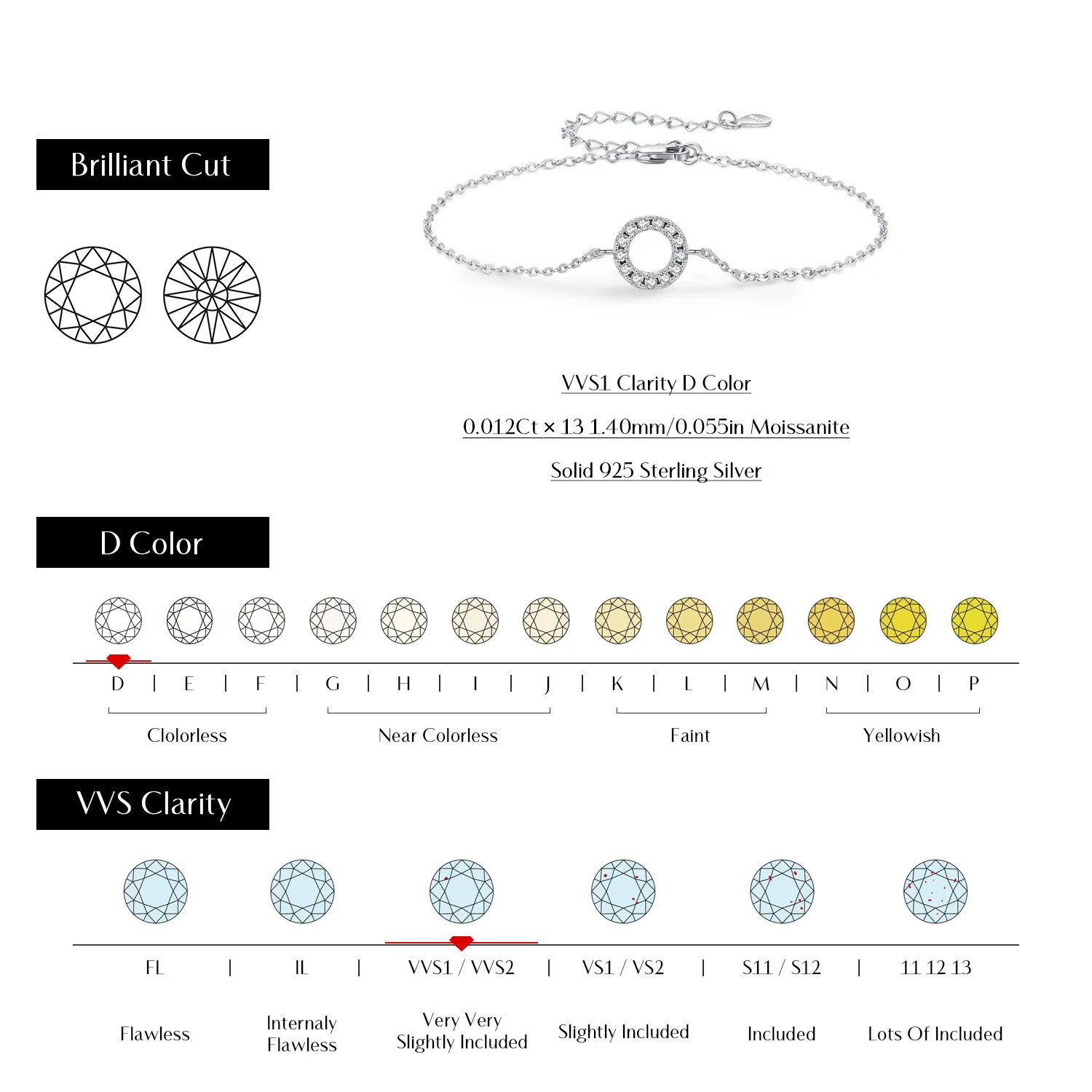 MODIAN D 컬러 Moissanite 팔찌  패션 할로윈 라운드 링크 체인 팔찌 여성을위한 파인 쥬얼리 선물