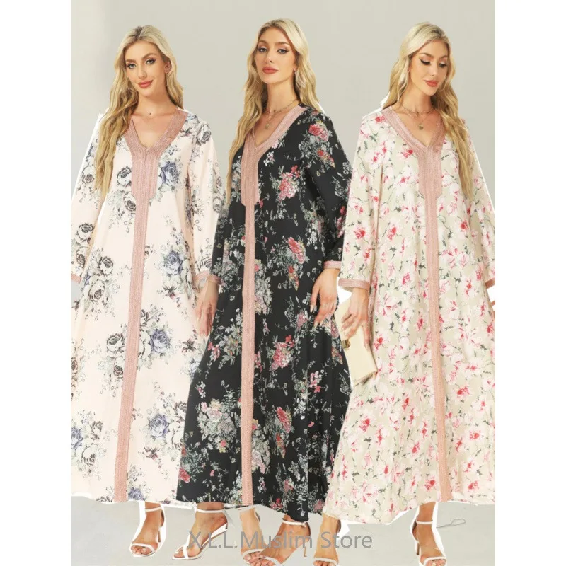 Fashion Ramadan Robe Femme Musulmane Abaya Women Dresses Dubai Kaftan Kebaya  Modest Maxi Dress Women's Prayer Clothes For Party