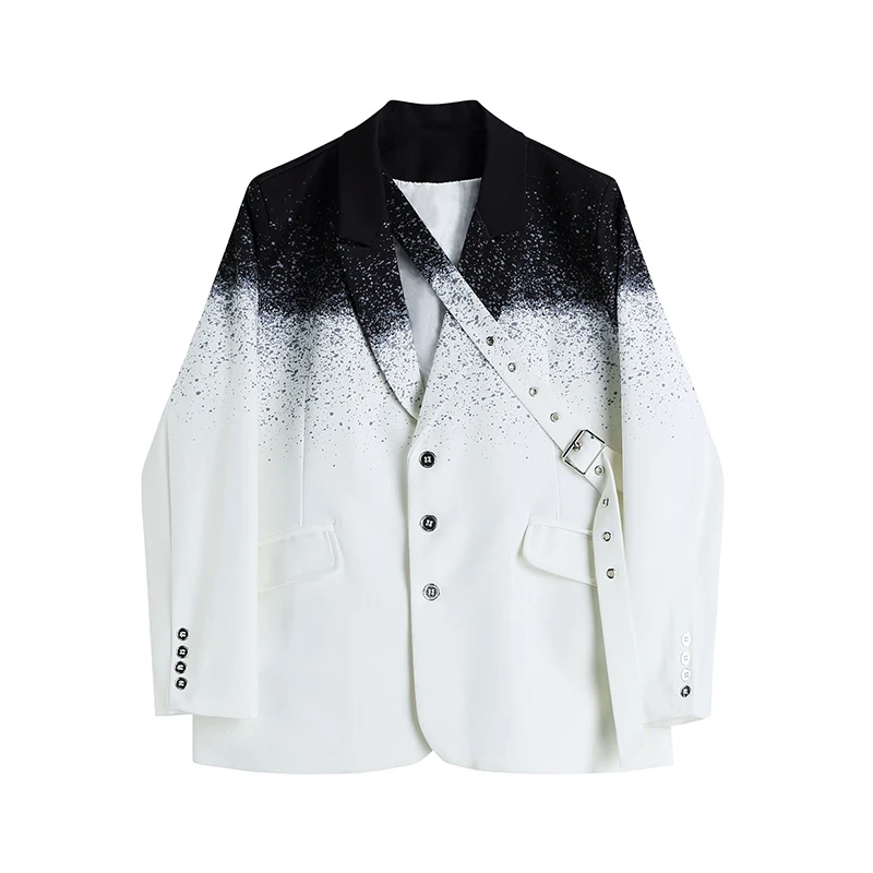 

Vintage Contrast Color Gradient Print Short Blazers Spring Women Single-breasted Bandage Long Sleeve Casual Suit Jacket Female