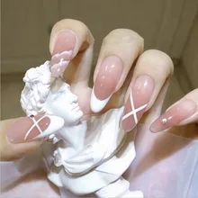 

24pcs False Nail Full Cover Fake Nail Elegant Pink Gradient French Short Nails Coffin Short False Nail Press On Nails