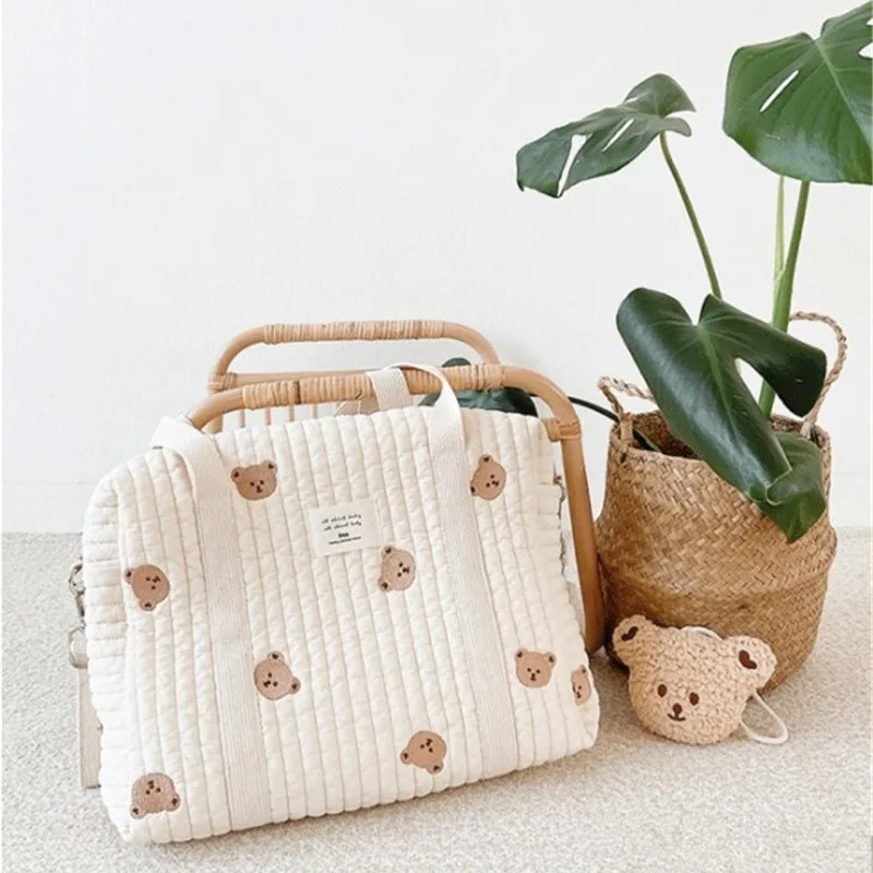Newborn Baby Care Diaper Bag Korea Mummy Shoulder Bag Newborn Embroidery Kids Stroller Diaper Storage Organizer Large Handbags - 6