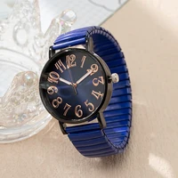 Luxury Simple Digital Blue Ladies Quartz Watch Fashion 2023 New Brand Stretch Stainless Steel No Buckle Women Clock Watches 1