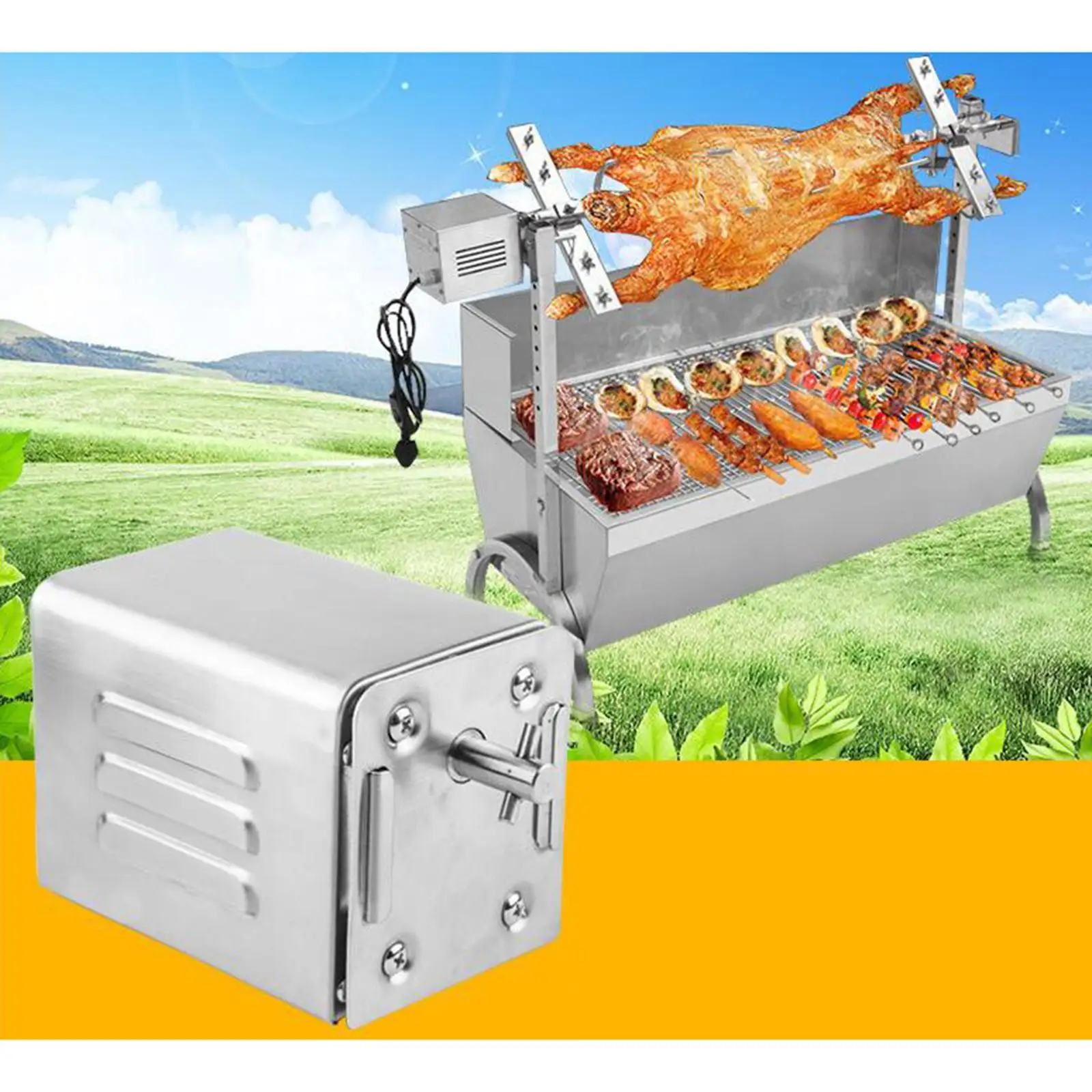 Roaster Furnace Accs Cooking Rotisserie Stainless Steel Motor for Lambs Piglets Chicken 220V 4