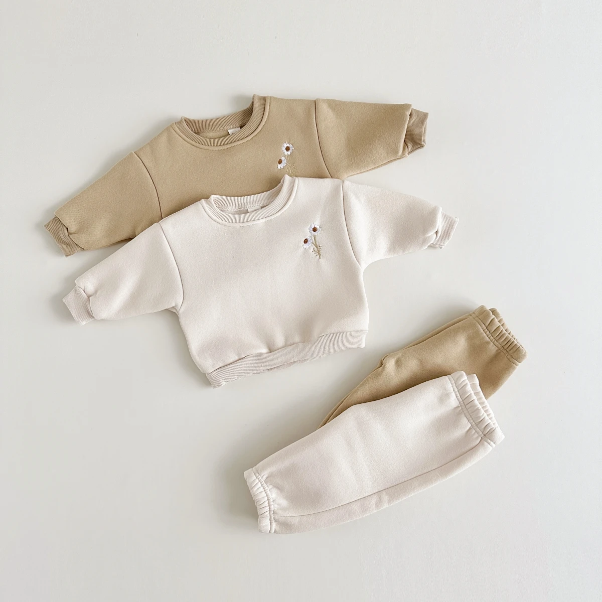 Kids Clothes Set 2PCS Spring Autumn 0-4Y Newborn Cotton Long Sleeves+Pants Small Daisy Embroidery Boys Girls Clothes Children Casual Warmth