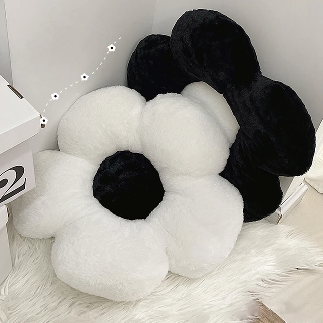 Coussin à fleurs blanc noir, grand coussin décoratif pour canapé, chaise de bureau, décoration de maison 5
