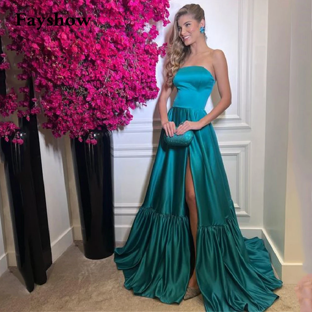 

Pleated Strapless Christmas Prom Gowns 2022 Formal Occasion Dresses Green Party Vestidos High Slit Womens Elegant Evening Dress