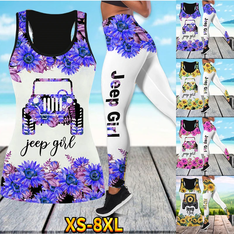 Women'S Sunflower Car Print Tank Top And Leggings 3D Printed Hips Tight Women'S Slim Fit Art Tank Top Legging Suit Xs-8Xl