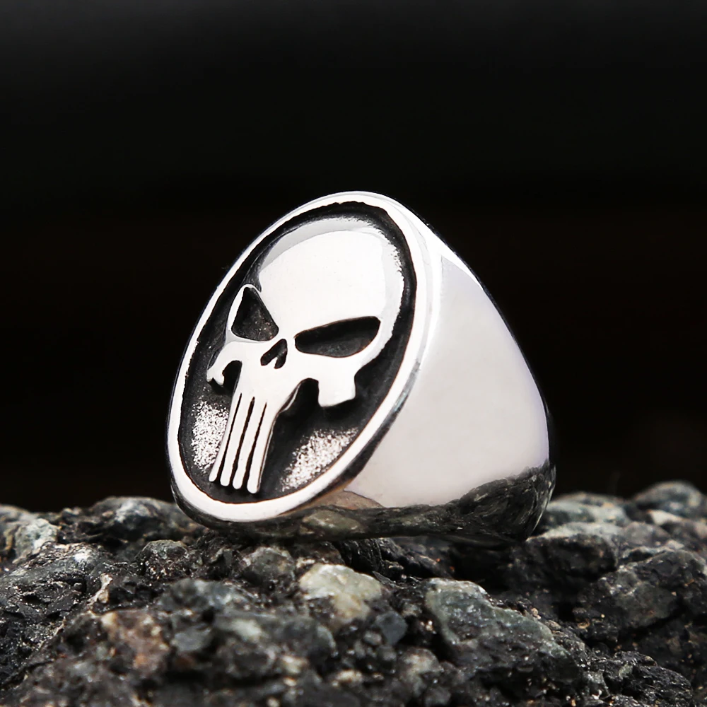 Vintage Simple Punisher Rings For Men Punk Hip Hop Stainless Steel Gothic Skull Ring Biker Fashion Jewelry Gifts stainless steel ring finger ring