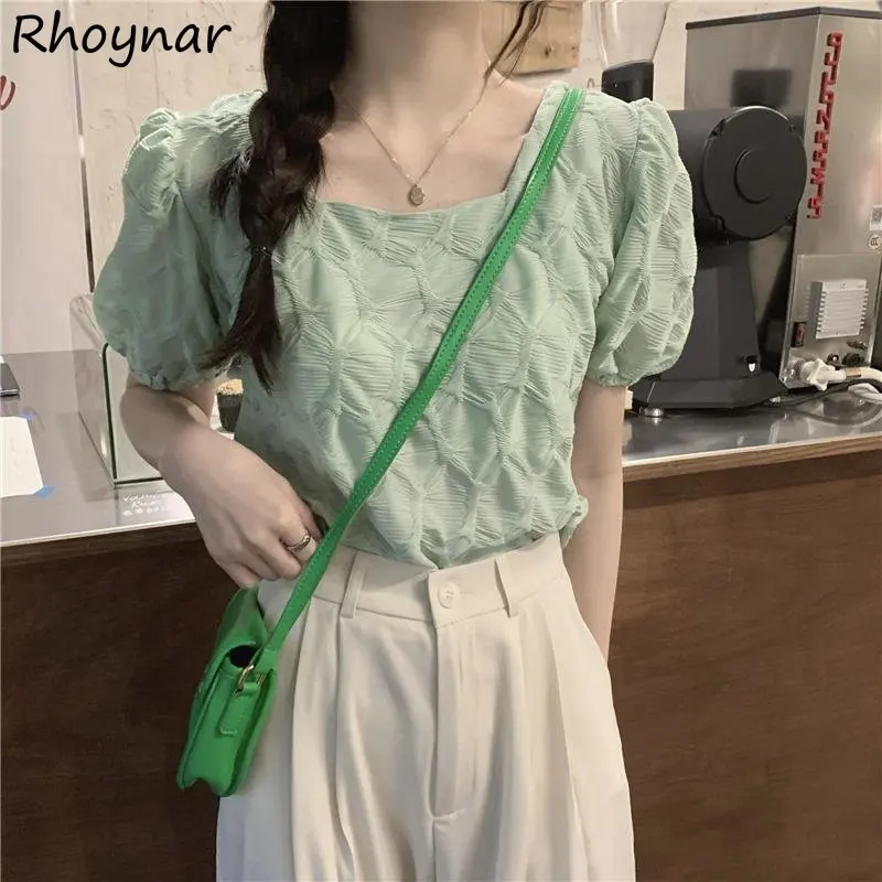 

Blouses Women Puff Sleeve Vintage Chic Solid Summer Design Tops BF Ladies Clothing All-match Aesthetic Fashion Harajuku Blusas
