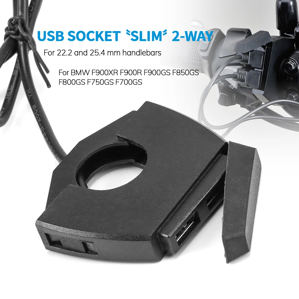 Motorcycle Dual USB Charger Plug Socket Adapter 22-25mm Handlebars For BMW F900XR F900R F900GS ADV F750GS F850GS F800GS F700GS кронштейн для навигации на руль мобильный телефон usb для зарядки телефона для bmw f750gs f850gs f800gs f700gs r1200r 12 мм