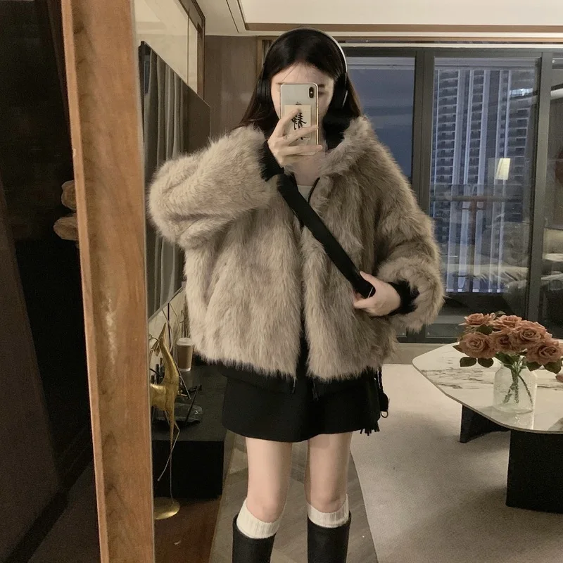 Double Sided Winter Coat Women Clothing Imitation Mink Fur Fur Hooded Cotton Jacket Female Warm Cotton-padded Clothes Outerwea