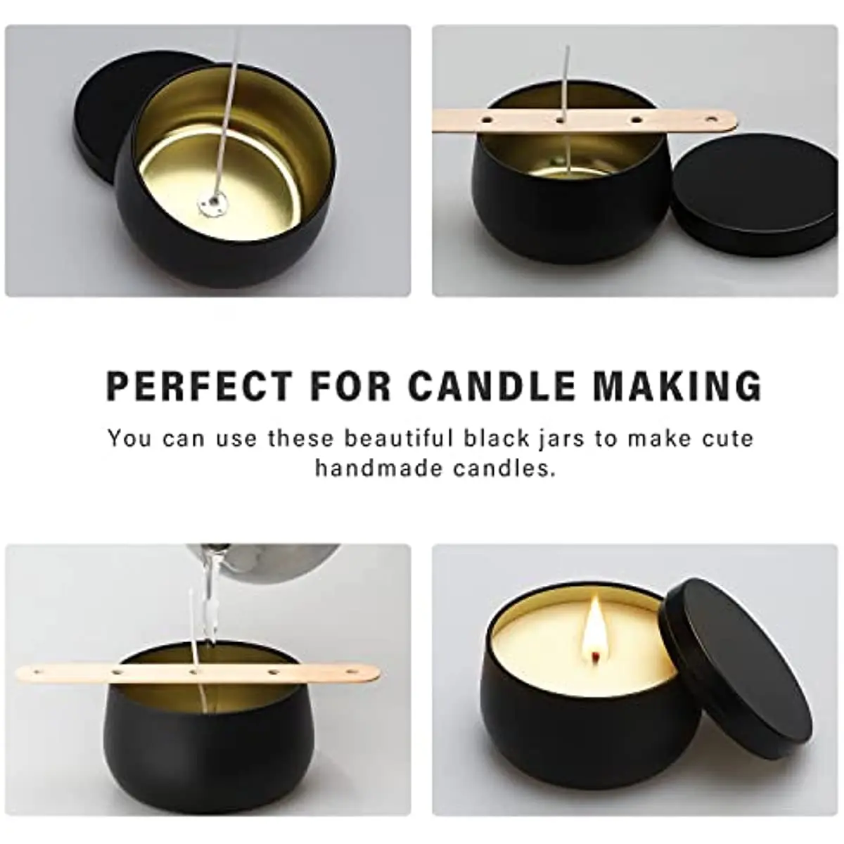 Empty Candle Tins candle making supplies candle tin set 12 Pack 8 Oz With Lid Black Metal For DIY Candle Making