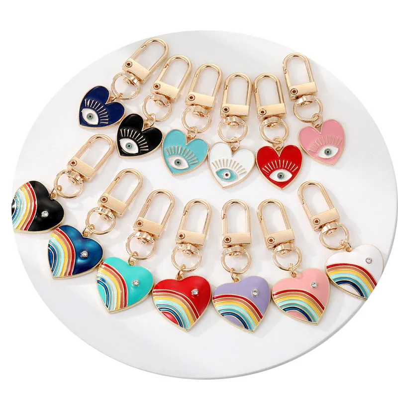 

S3406 Fashion Jewelry Key Rings Heart Enamel Evil Eye Pendant Bag Hanging Accessory Keychains Blue Eyes Keychain Gift For Women