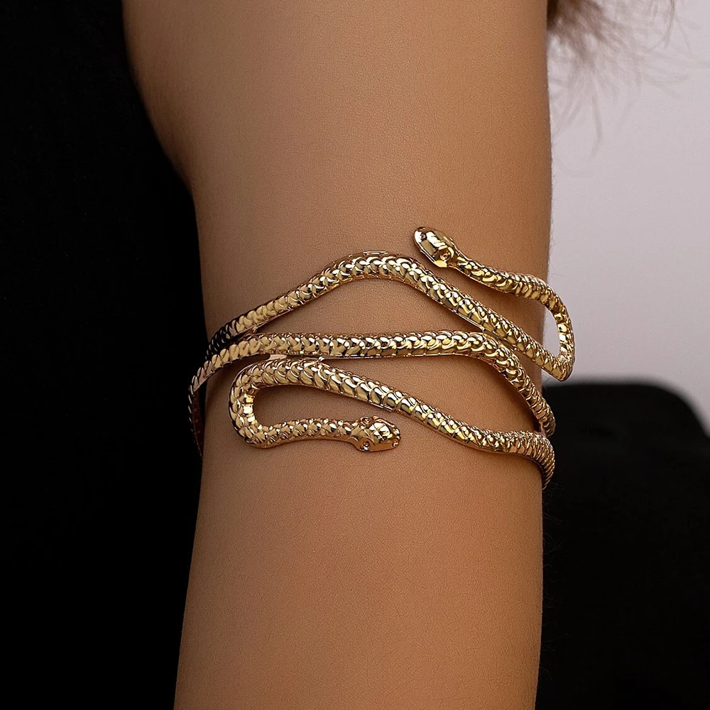 Snake Upper Arm Cuff Bangle Bracelet for Women Teens Adjustable Open Cuff Costume Jewelry