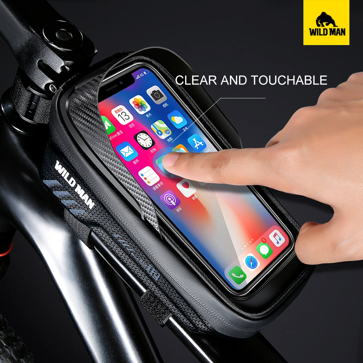 Bike Bag Bicycle Bag Bike Accessory WILD MAN E12 Road Mountain Bicycle Bag EVA Hard Shell Waterproof Touch Screen Front Beam Bag Upper Tube Mobile Phone Saddle