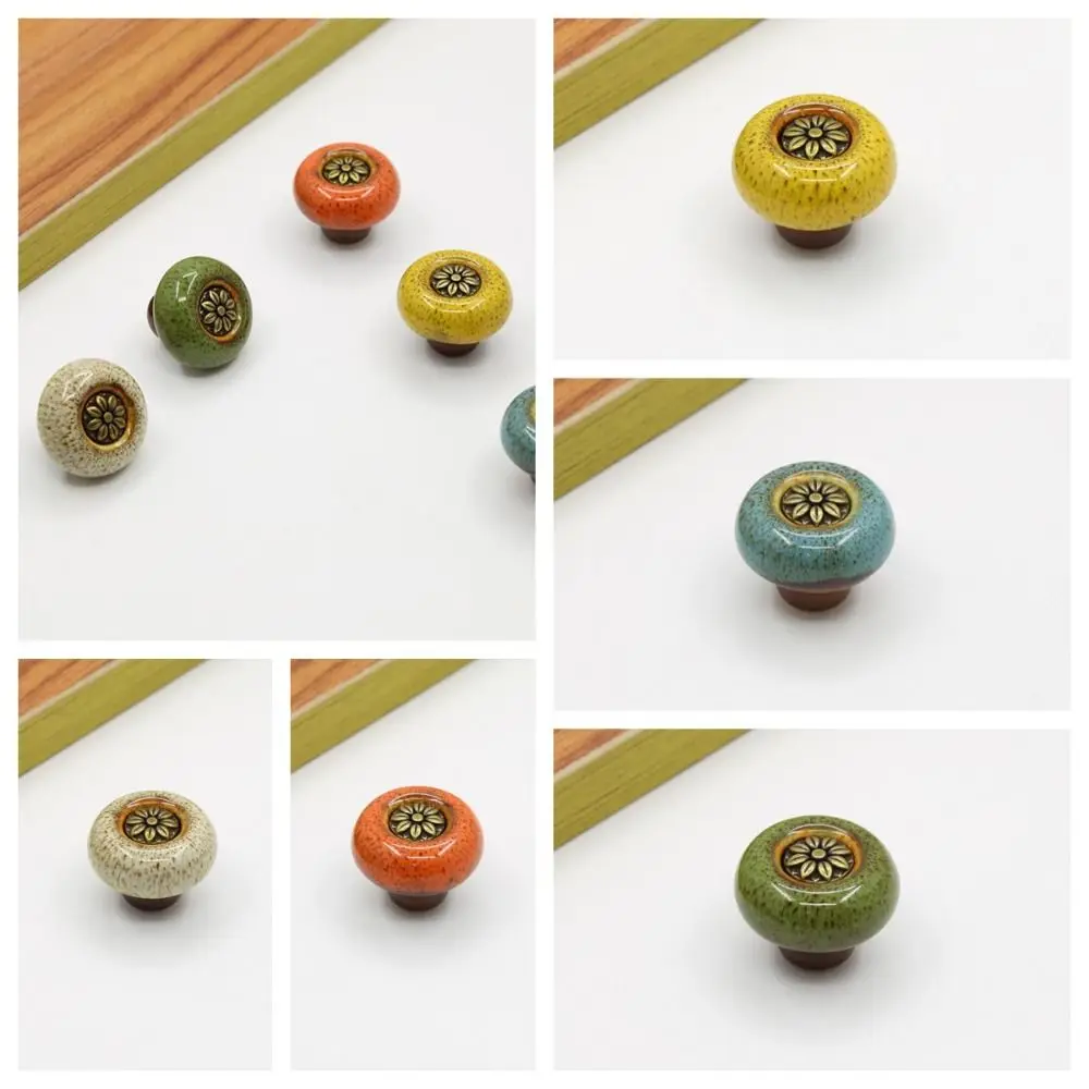 Single Hole Cabinet Knob Simplicity European Style Glazed color Drawer Knobs Zinc alloy Round Door Pull Handles Furniture