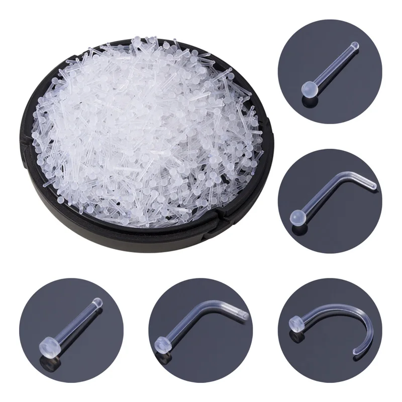 10100pcs Clear Acrylic Nose Ring Stud Transparent Invisible Straight Nostril Ear Piercing