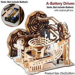 3D Wooden Puzzle Marble Run Set - DIY Mechanical Building Kit & Educational Toy (A-Battery Driven)