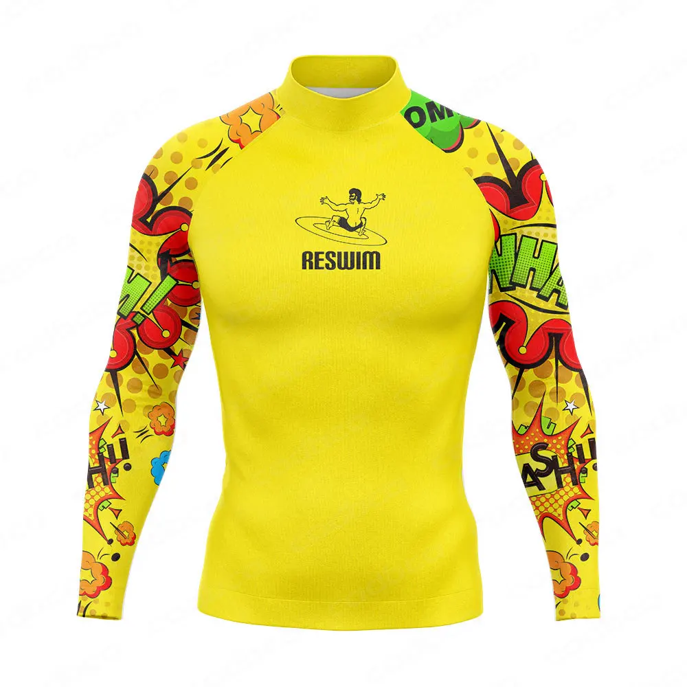 Men's Long Sleeve Rashguard Beach UV Protection Surf Shirt Basic Skin Surfing Suit Diving Swimming Tight Rash Guards Gym Clothes