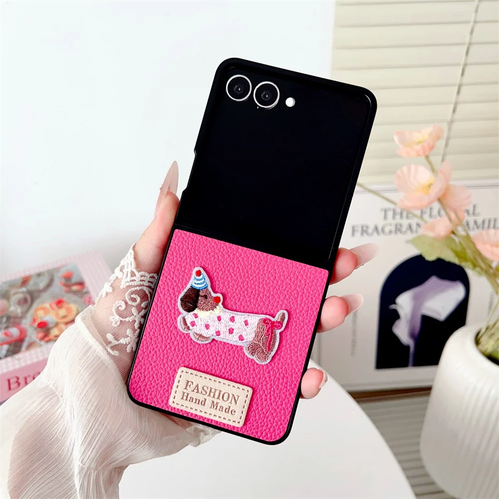 Cartoon Sausage Dog Leather Phone Case with Plush Lanyard – Shockproof Soft Frame Cover