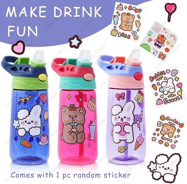 480ML Kids Water Bottle with Straw for School Leakproof Creative