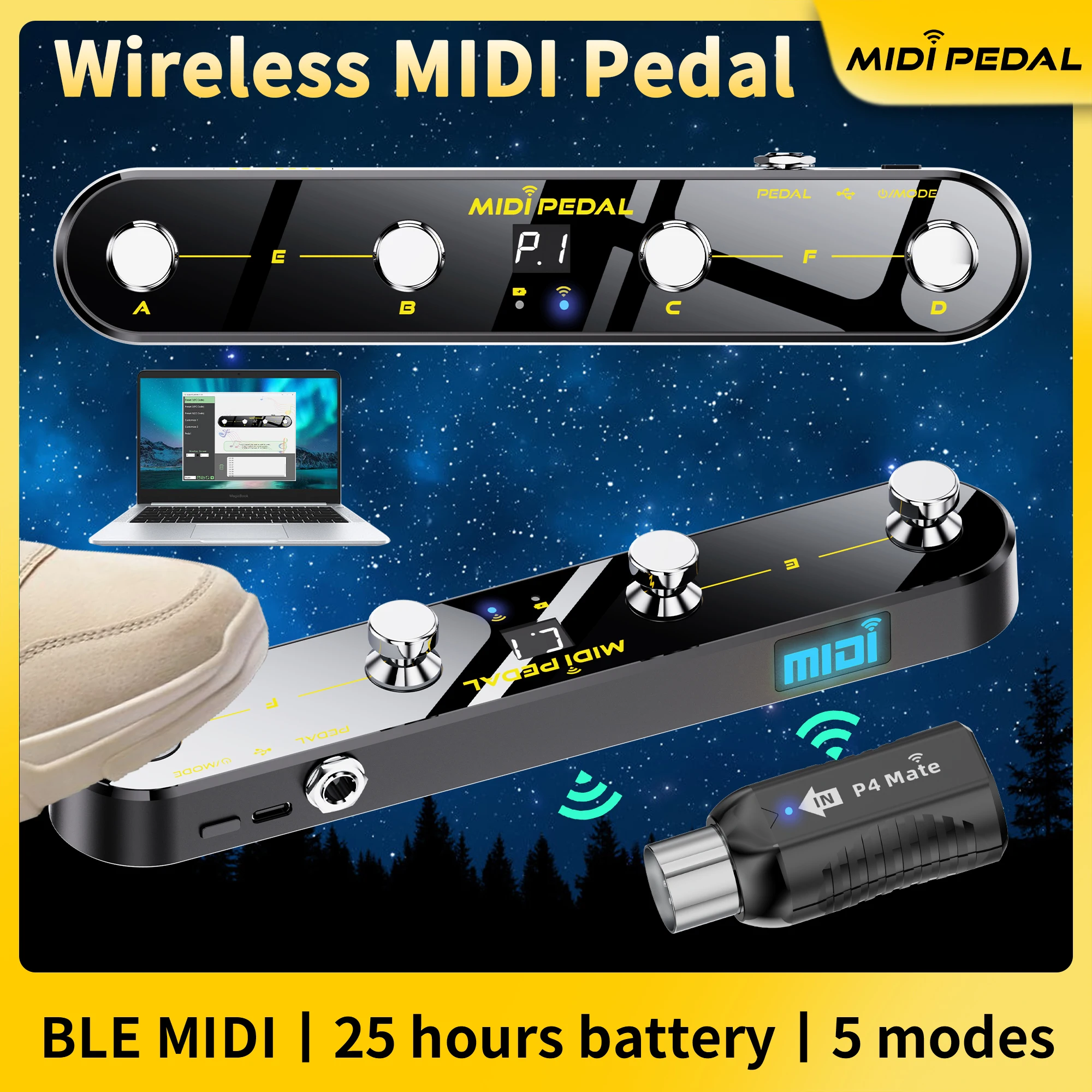 JAMJUM P4 Controller MIDI Wireless Portatile - Pedale BT a 4 Pulsanti, Ricaricabile, Controllo Tramite App/Batteria/per Musicisti e DJ - immagine 5