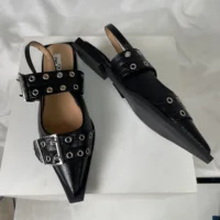 Nouvelles sandales pour femmes à bout pointu, mode printemps 2026, chaussures plates à bride arrière, grandes tailles 4