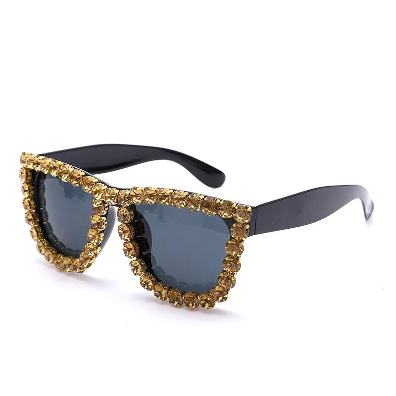 Women’s Rectangular Rhinestone Studded Sunglasses – UV400 Protection, Black Frame & Lens