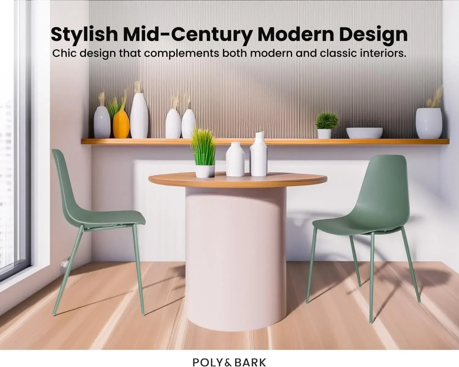 Isla Modern Kitchen Chairs Set of 4 - Plastic Dining Chair with Metal Legs - Quick Assembly Simple Cafe Chairs Plastic，Green