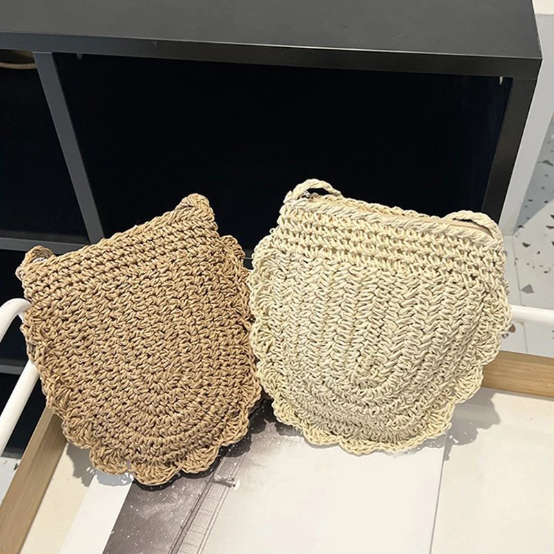 Women Fashion Woven Handbag Straw Woven Tote Bag Vacation Shoulder Bag Large Capacity Ethnic Style for Beach Travel